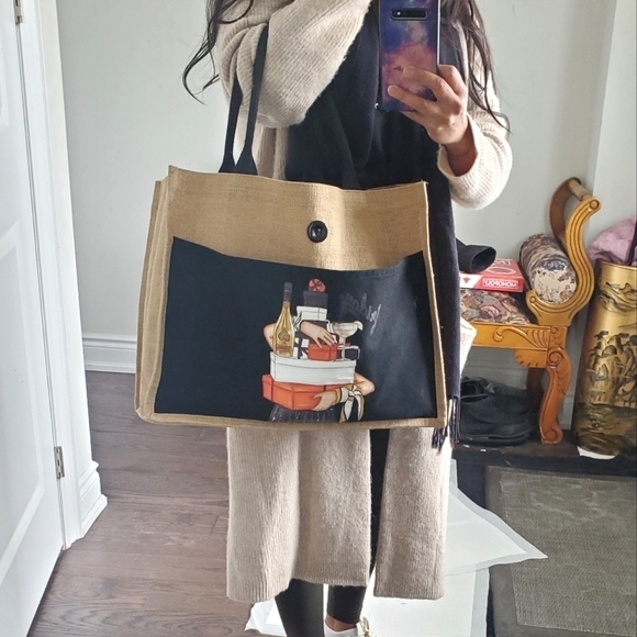 Custom Canvas Tote Bag, Large Size - Vogue Fashion Theme,  Cream Tote - Picture 9 of 16